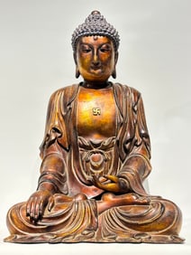 Wood Gold Drawing Buddha Figure