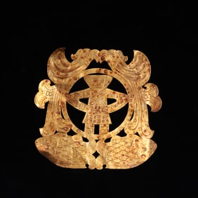 Solid Gold Carved Man and Phoenix Shape Ornament