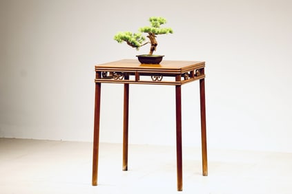 Huanghuali Wood Carved Reishi Mushroom Pattern Table