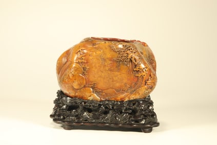 Shoushan Carved Pine Tree and Crane Pattern Washer