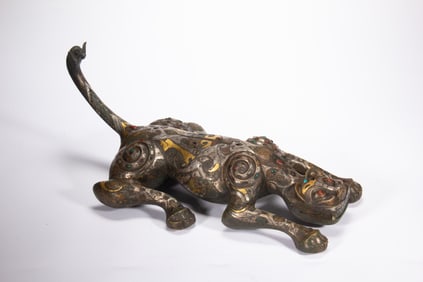 Bronze Gold and Silver Inlaid Carved Beast Shape Ornament