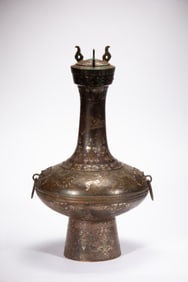 Bronze Gold and Silver Inlaid Carved Dragon Pattern Vase