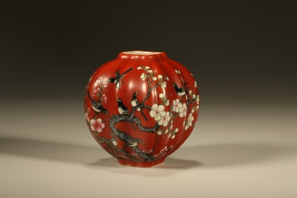 Famille Rose Magpie with Plum Flower Pattern Porcelain Pot