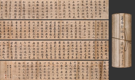 Chinese Writing Calligraphy Hand Scroll,Liang Shizheng Mark