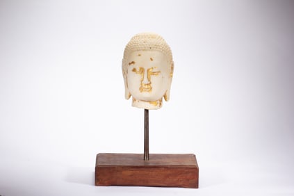 White Stone Buddha Head Figure