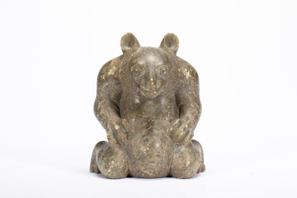 Grey Stone Carved Bear Shape Ornament