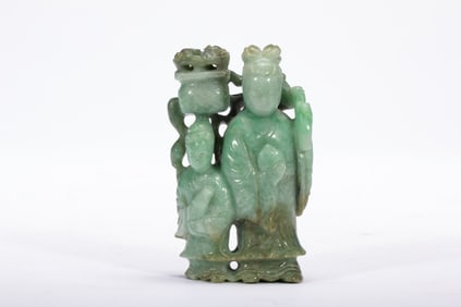 Jadeite Carved Beauty and Peach Shape Ornament