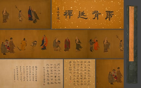 Chinese Drawing Character Story Silk Hand Scroll,Li Gonglin Mark