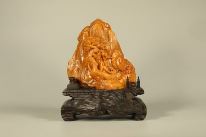 Shoushan Tianhuang Carved Landscape and Character Shape Ornament