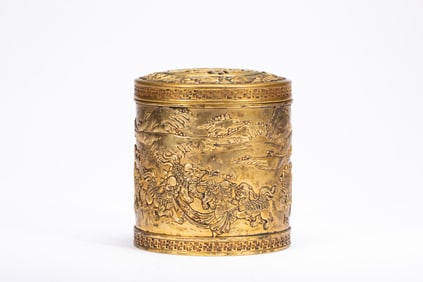 Gilt Bronze Carved Landscape and Beast Pattern Lid Pot