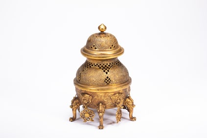 Gilt Bronze Carved Dragon and Phoenix Pattern Incense Burner