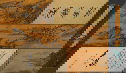 Chinese Drawing Landscape Silk Hand Scroll,Shen Zhou Mark