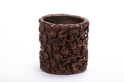 Bamboo Carved Reishi Mushroom Pattern Brush Pot
