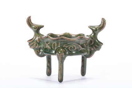 Green Glazed Porcelain Double Bird Ears Incense Burner