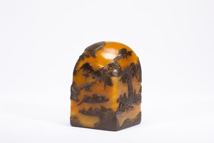 Shoushan Tianhuang Carved Landscape and Character Story Pattern Stone Seal
