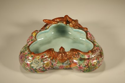 Famille Rose Flower and Bat Pattern Porcelain Washer