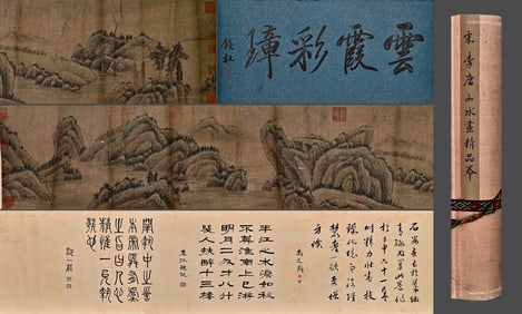 Chinese Drawing Landscape Hand Scroll,Li Tang Mark