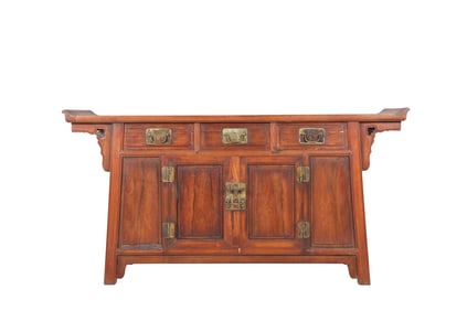 Huanghuali Wood Carved Reishi Mushroom Pattern Cabinet