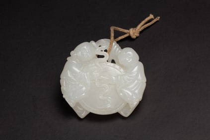 Jade Carved Playing Children Shape Pendant