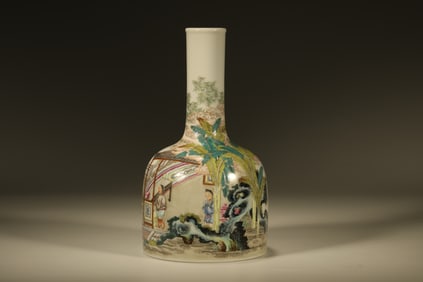 Famille Rose Character Story and Poetry Pattern Porcelain Zun