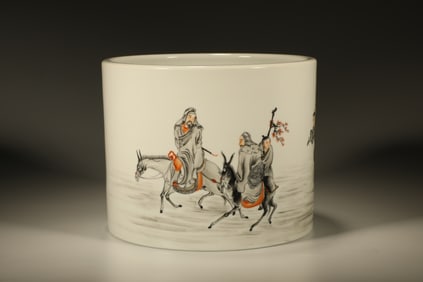 Ink Colored Character Story Pattern Porcelain Brush Pot