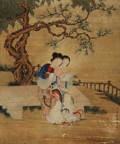 A CHINESE HAND PAINTING,LENG MEI MARK