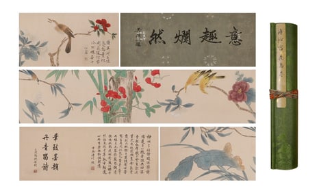 A CHINESE LONG SCROLL HAND PAINTING,PU RU MARK