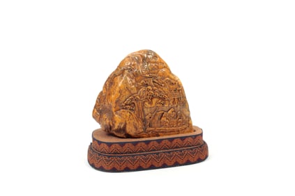 A SHOUSHAN STONE 'LANDSCAPE AND FIGURAL'SHANZI SEAL