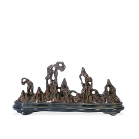 A HUANGHUALI WITH RED WOOD INCENSE BURNER