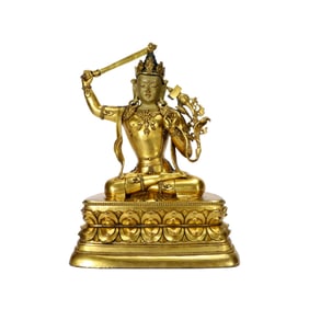 A GILT BRONZE FIGURE OF MANJUSRI
