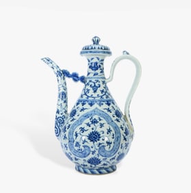 A BLUE AND WHITE 'LOTUS'EWER