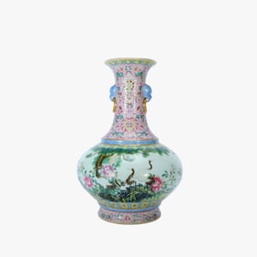 A QING QIANLONG MARK FAMILLE ROSE 'FLORAL AND BIRD'VASE