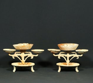 A PAIR OF 'DRAGON'CANDLE STANDS