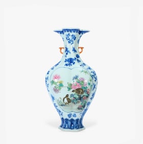 A QING YONGZHENG MARK FAMILLE ROSE 'FLORAL AND BIRD'VASE