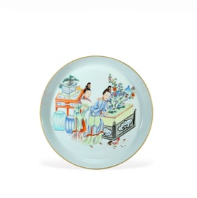 A QING YONGZHENG MARK FAMILLE ROSE 'FIGURAL'DISH