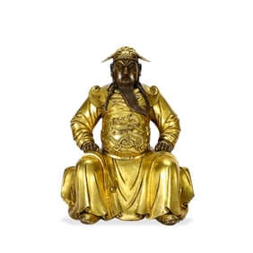 A GILT BRONZE FIGURE OF GUANGONG