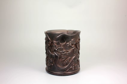 A ZITAN 'DRAGON' BRUSHPOT