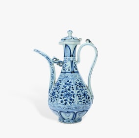 A BLUE AND WHITE 'LOTUS'EWER