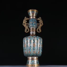 Bronze Cloisonne Carved Flower Pattern Double Phoenix Ears Vase