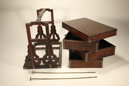 Huanghuali Wood Gold Drawing Carved Poetry Pattern Food Tray Box