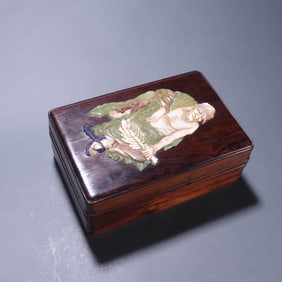 Rosewood Inlaid Shoushan Carved Arhat Pattern Lid Box