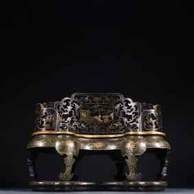 Lacquerware Gold Drawing Landscape and Flower Pattern Arhat Bed