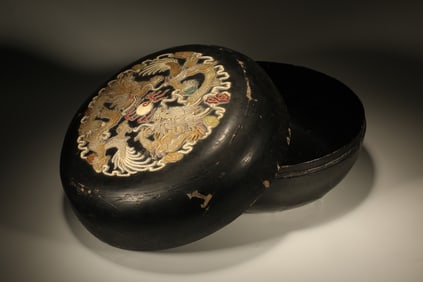 Lacquerware Inlaid Gem Stone Carved Dragon Pattern Lid Box