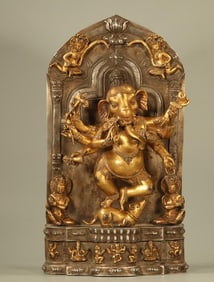 Gilt Silver Carved Ganesha Figure