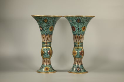 Pair of Bronze Cloisonne Carved Flower Pattern Flower Pot