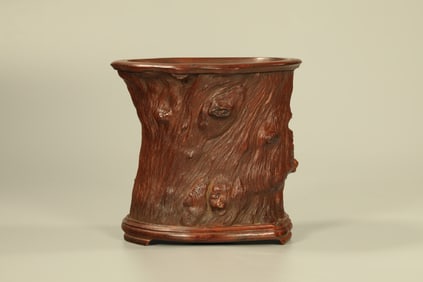 Wood Carved Tree Burl Shape Brush Pot