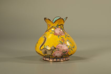 Bronze Enamel Blue Base Squirrel and Pomegranate Pattern Pomegranate Shape Zun