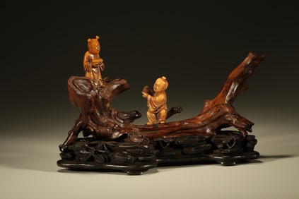 Huanghuali Wood Carved Children Shape Ornament