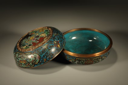 Bronze Cloisonne Carved Flower and Fish Pattern Lid Box