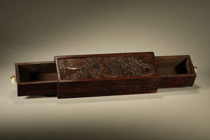 Huanghuali Wood Carved Dragon Pattern Lid Box